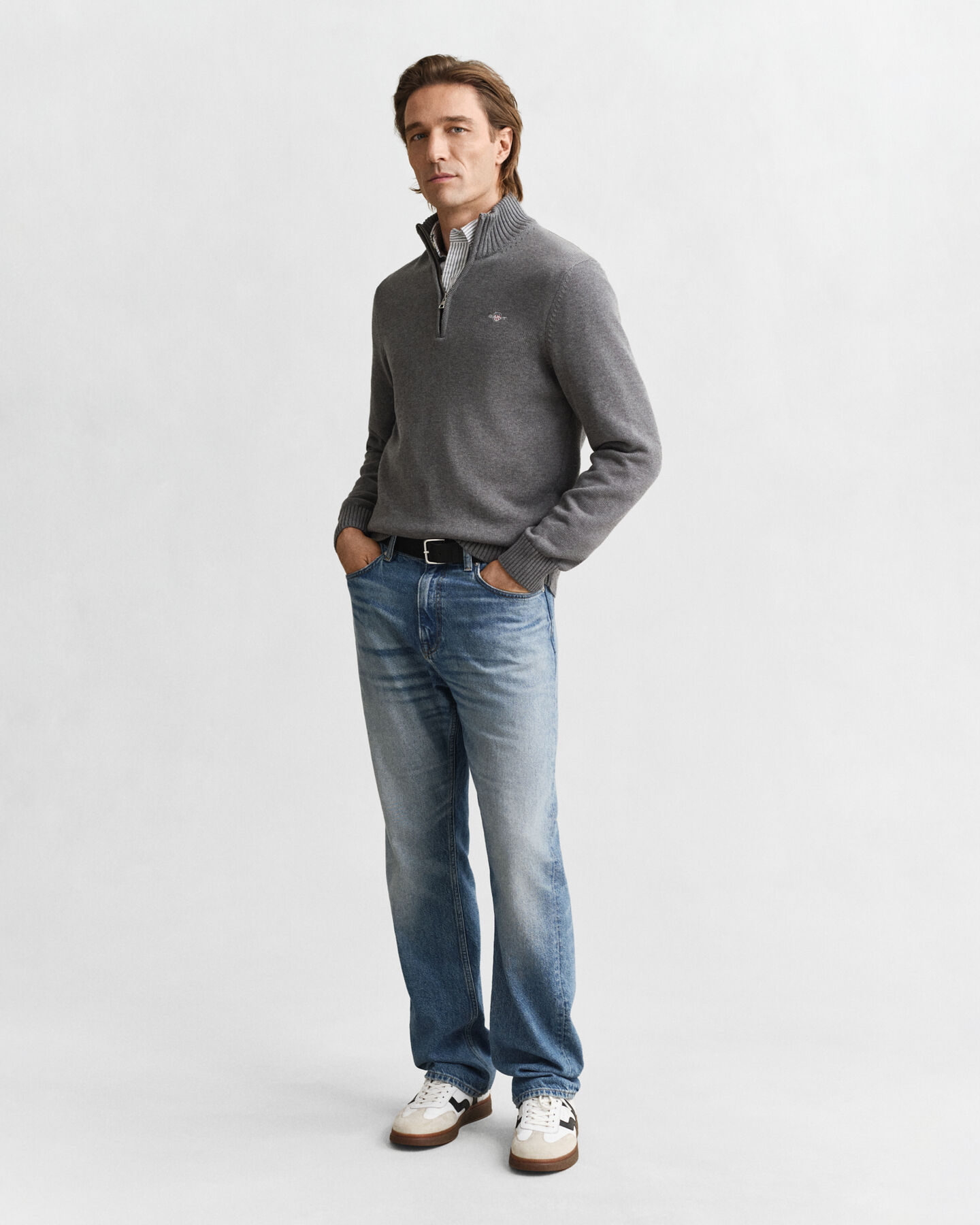 Afslappet sweater i bomuld med halv lynlås