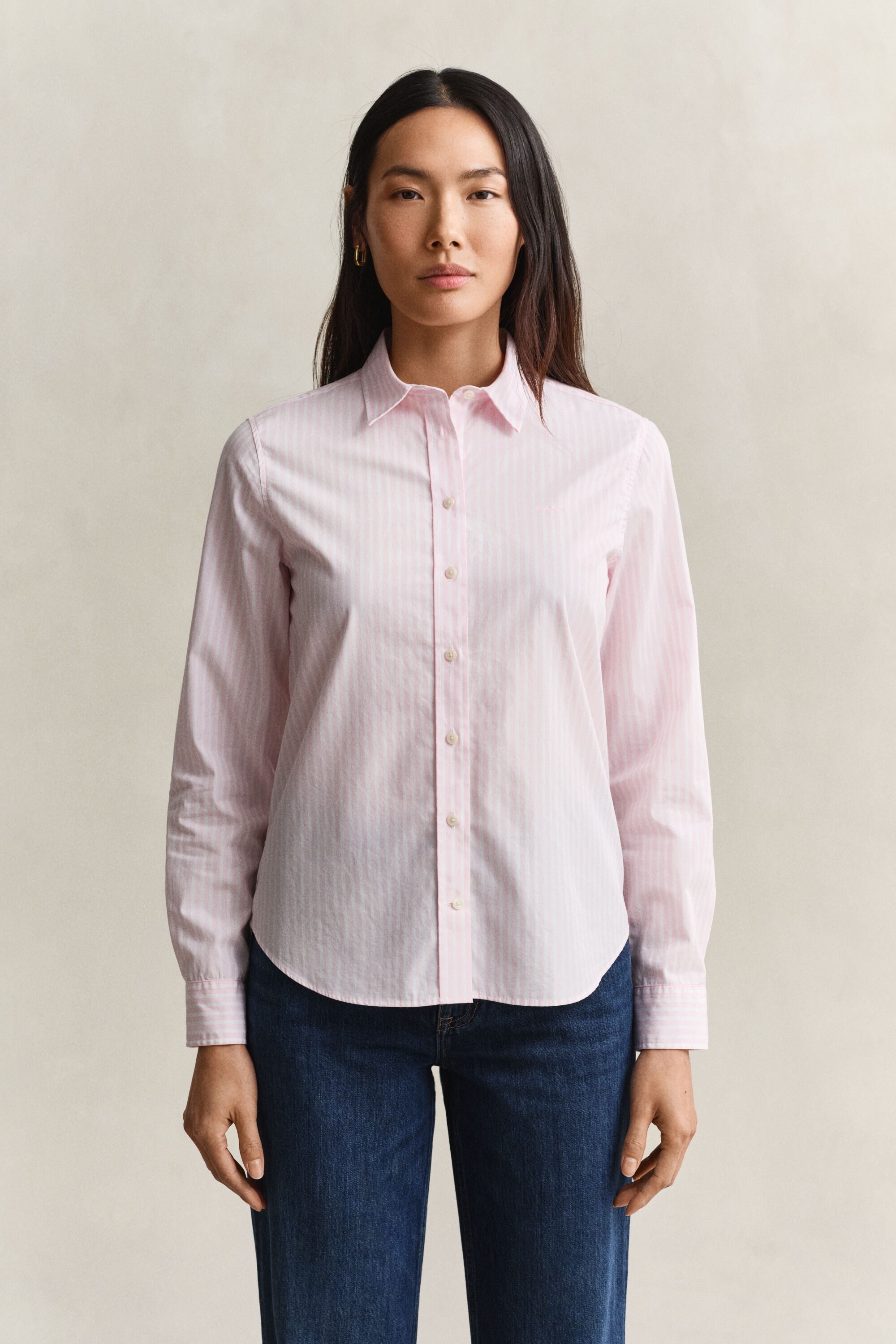 Regular fit stribet klassisk poplin-skjorte