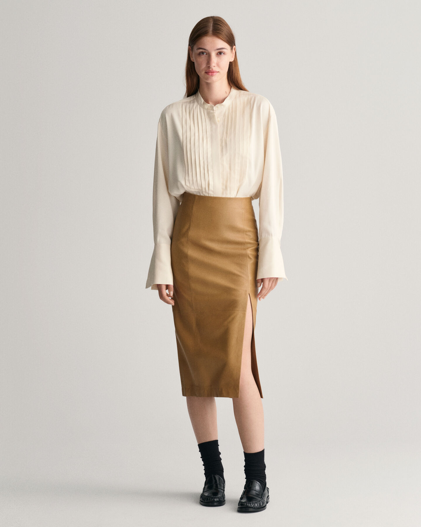 Pencil-nederdel af læder