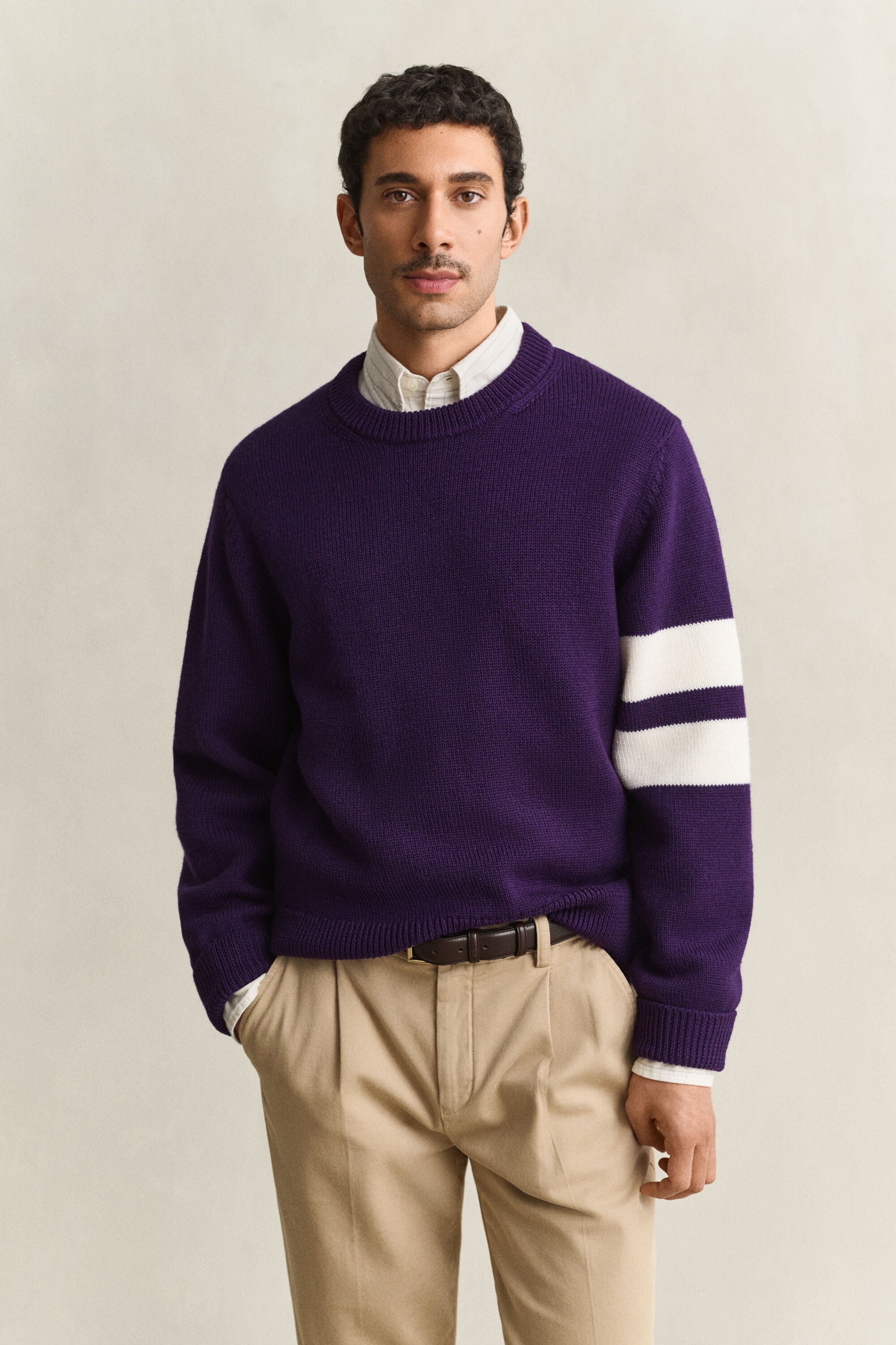 Stribet sweater i merinould