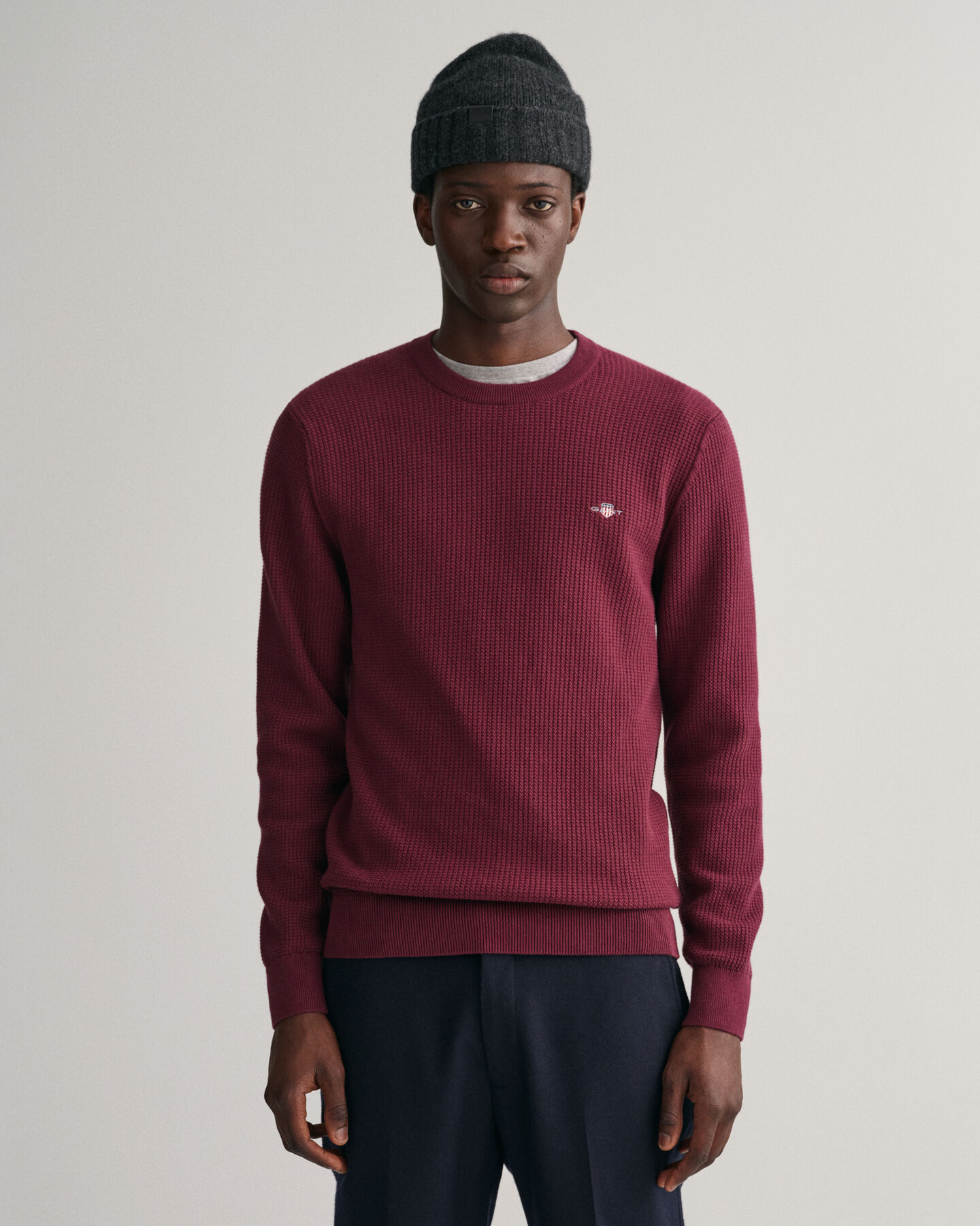 Mikro-tekstureret crewneck sweater af bomuld