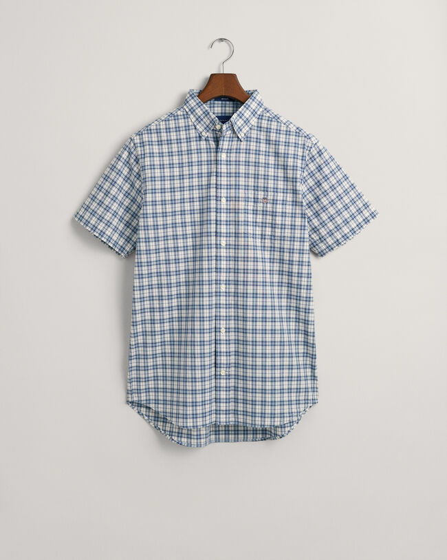 Regular fit poplin-skjorte med mikrotern og korte ærmer