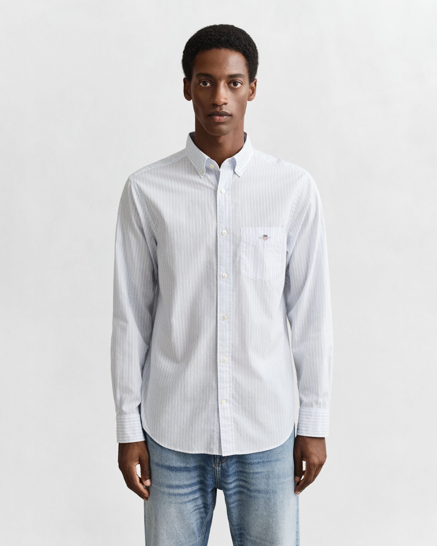 Regular fit klassisk stribet poplin-skjorte