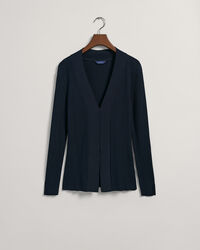 Ribstrikket top med V-hals og lange &aelig;rmer