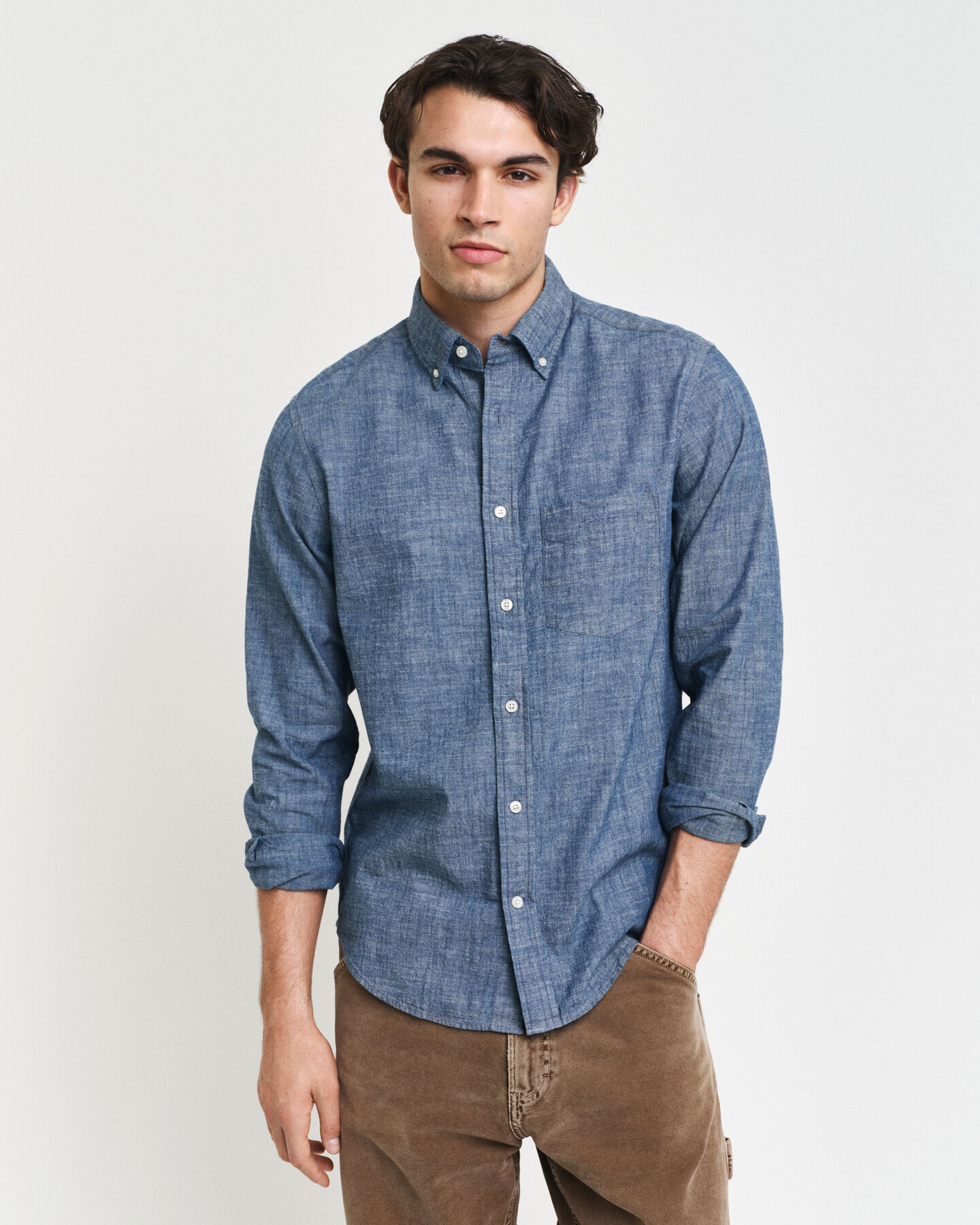 Regular fit indigo chambray skjorte
