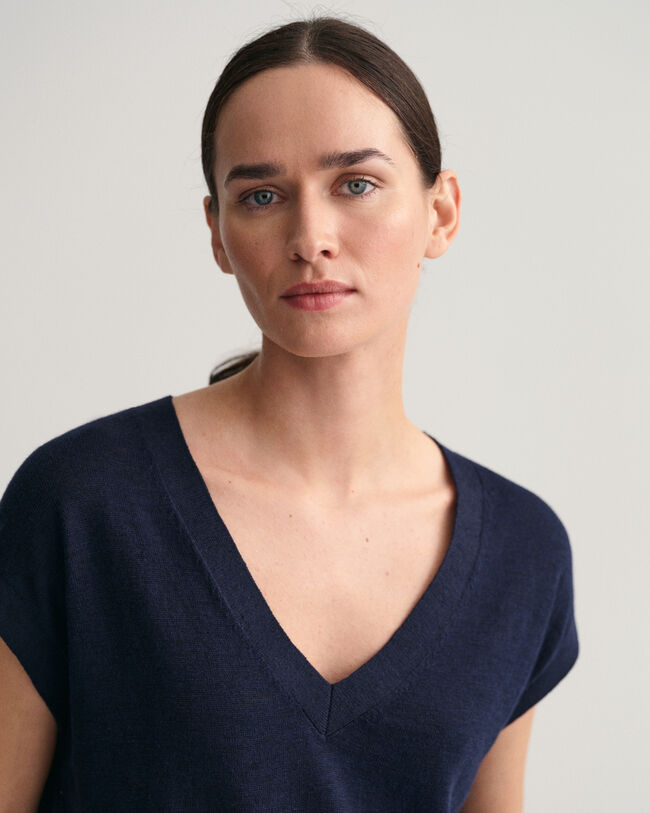 Vest i hørblanding med V-hals