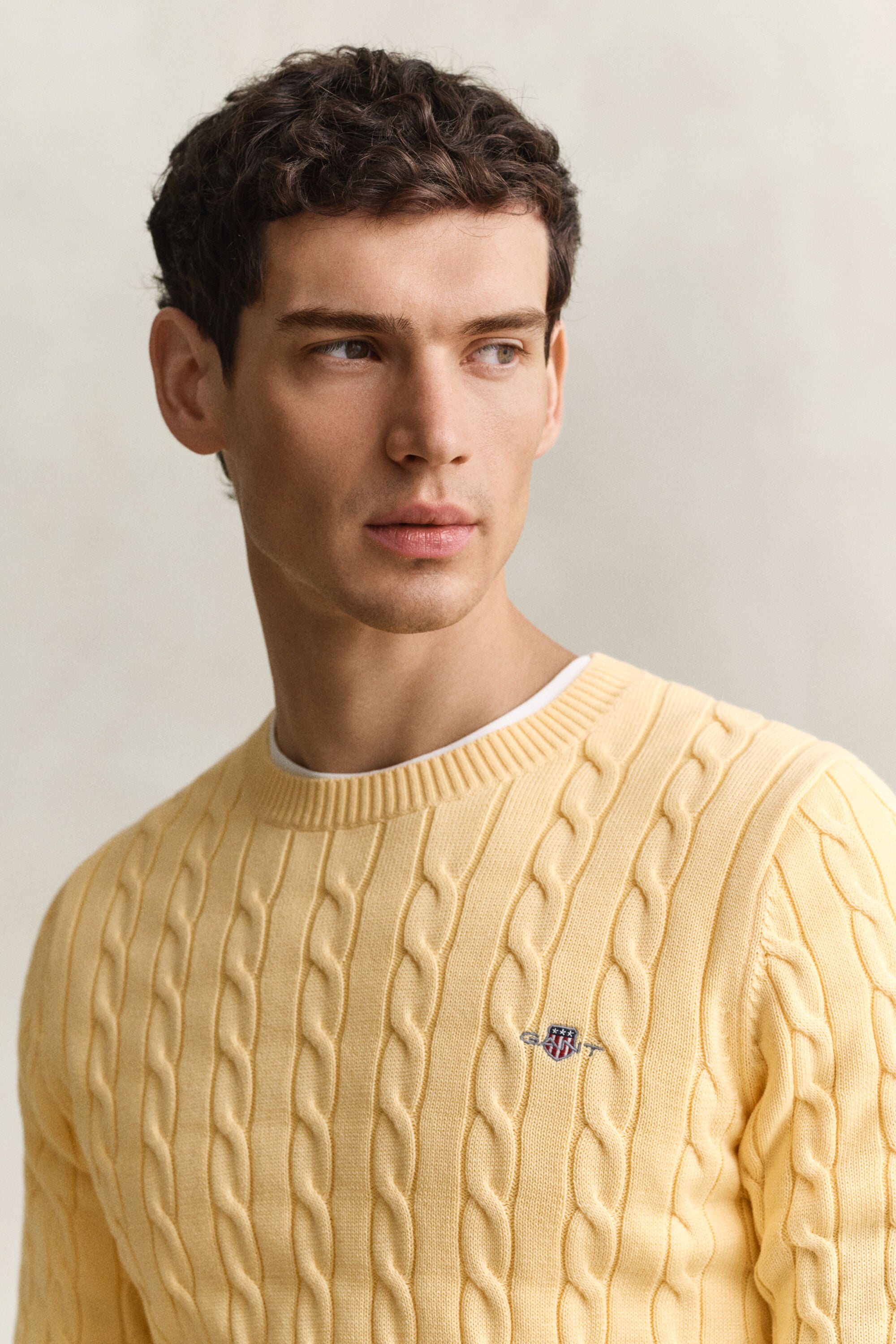 Crewneck sweater af bomuld med kabelstrik