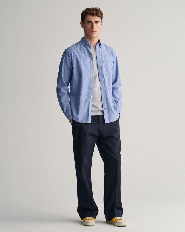 Regular fit skjorte af bomuld og hør