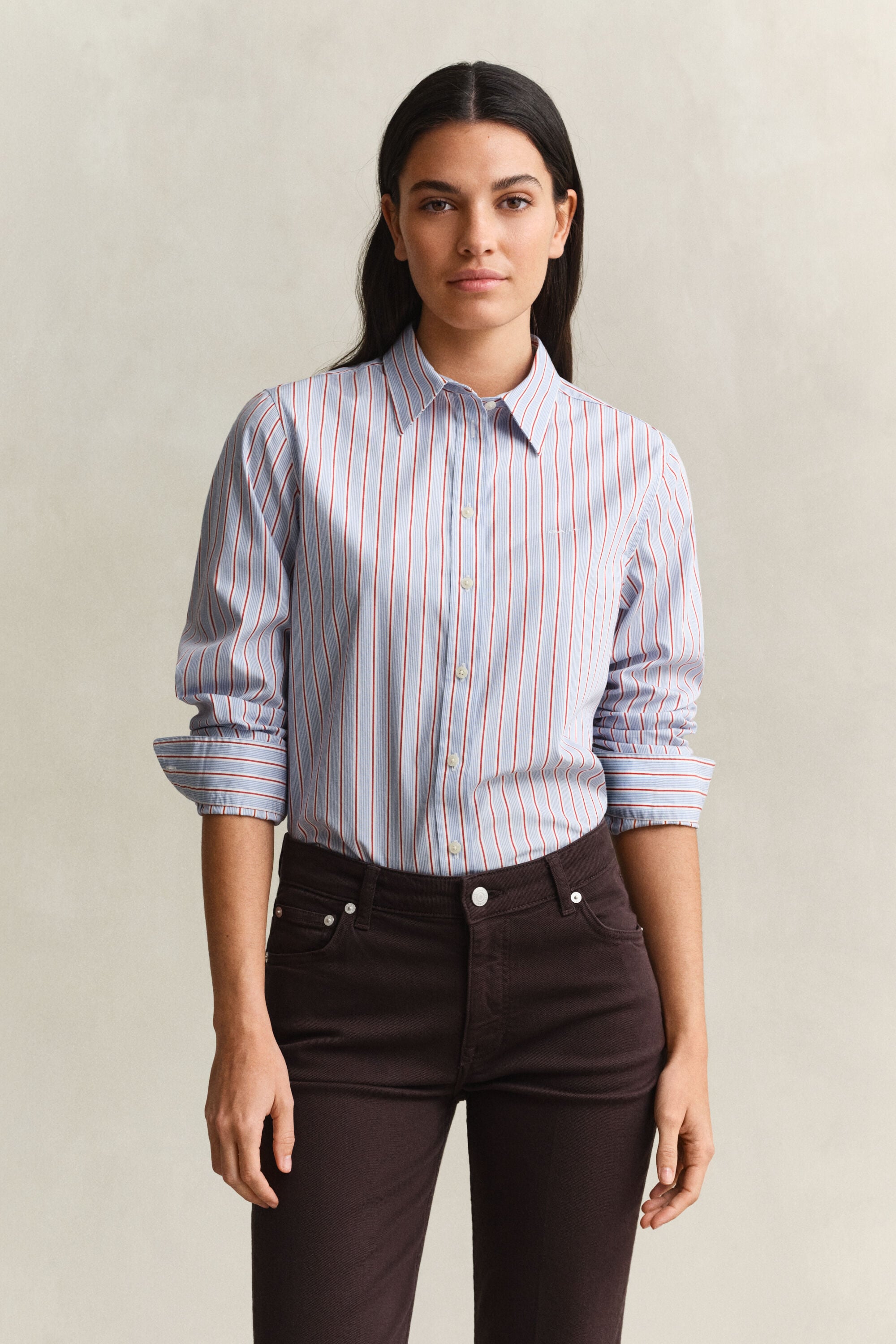 Regular fit stribet klassisk poplin-skjorte