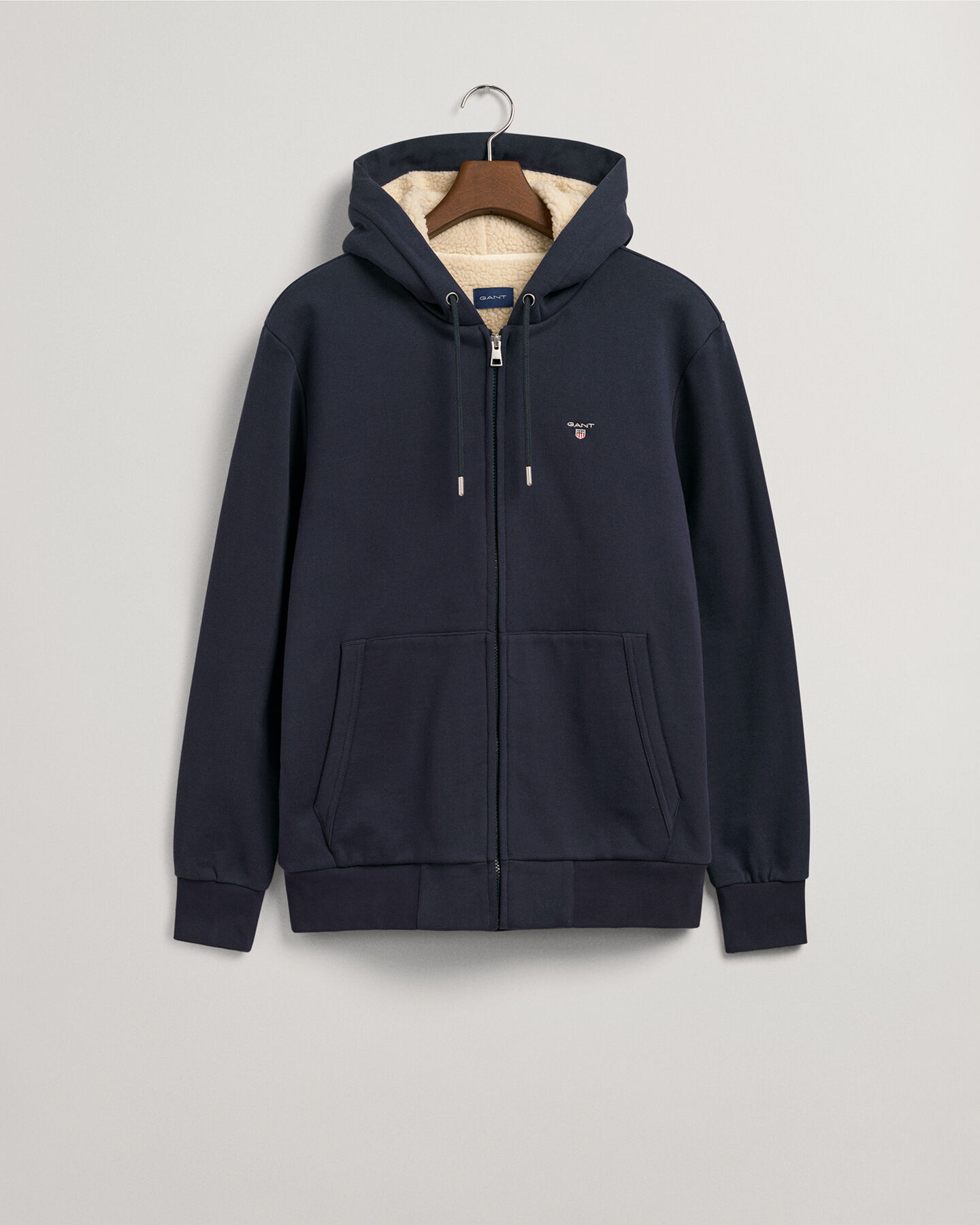 Sherpa fleece hættetrøje med lynlås