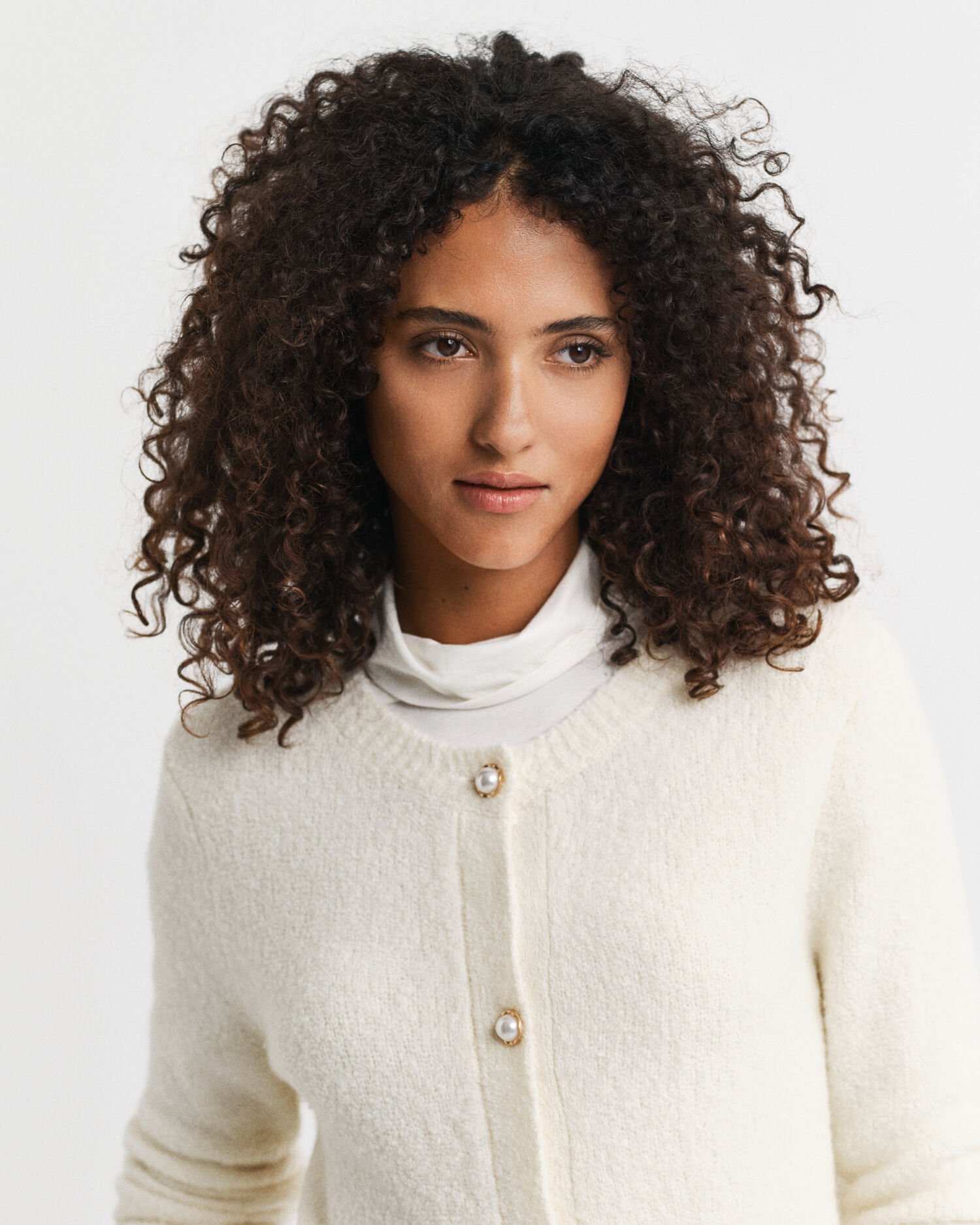 Bouclé crewneck cardigan