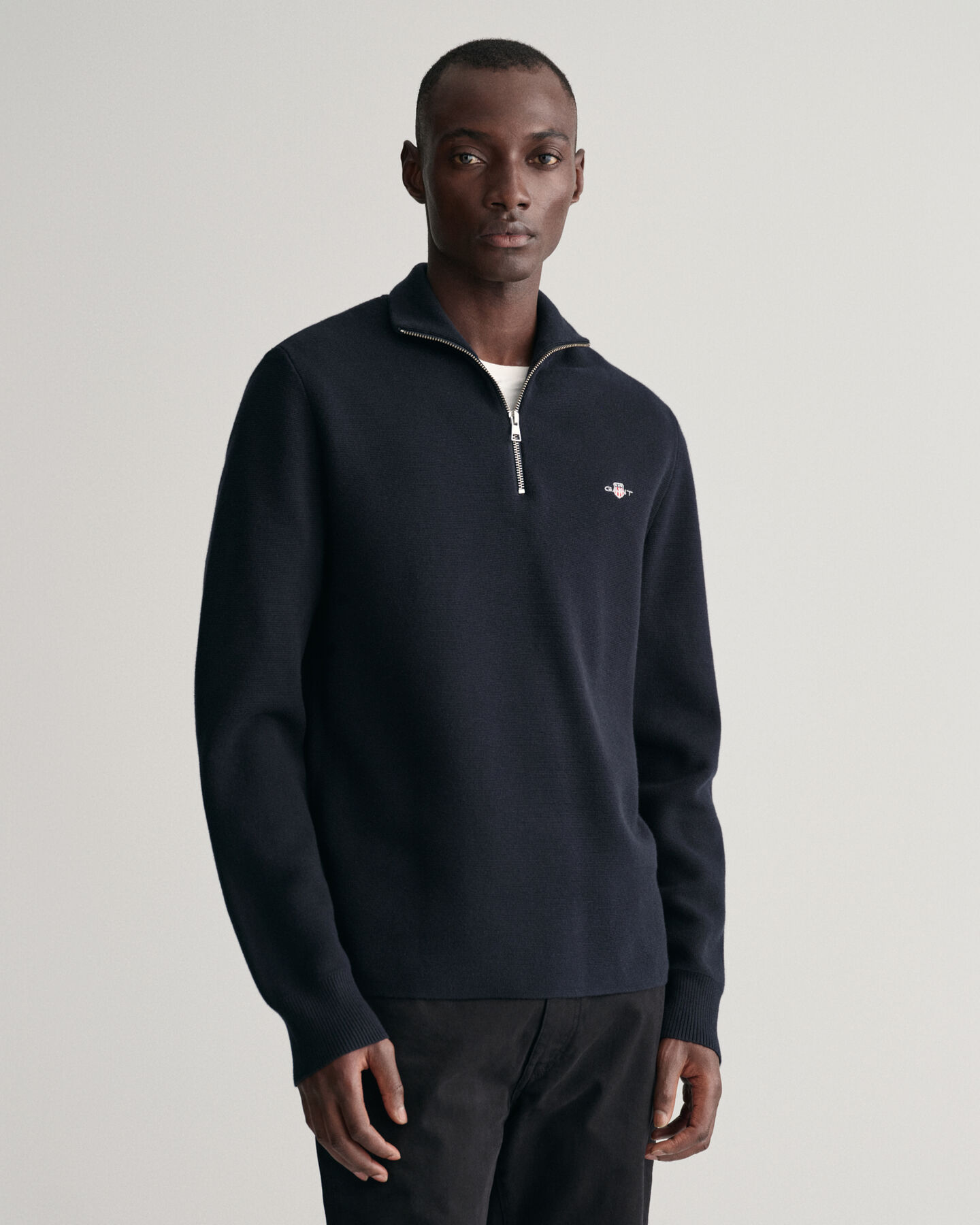 Milano-strikket sweater i bomuld med halv lynlås