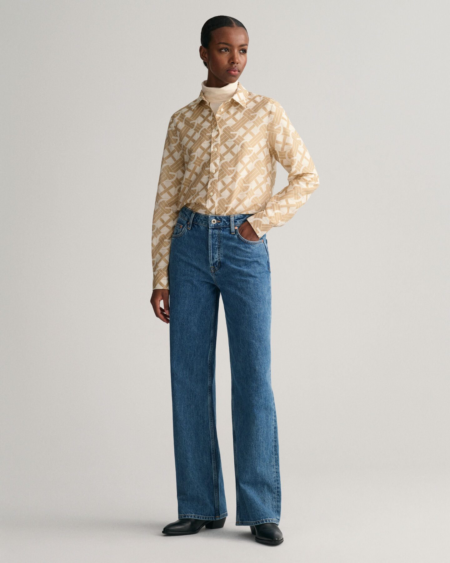 Regular fit G Patterned skjorte af bomuld og silke