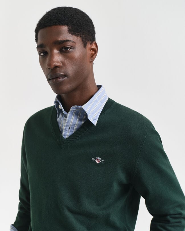 Klassiske sweater i bomuld med V-hals