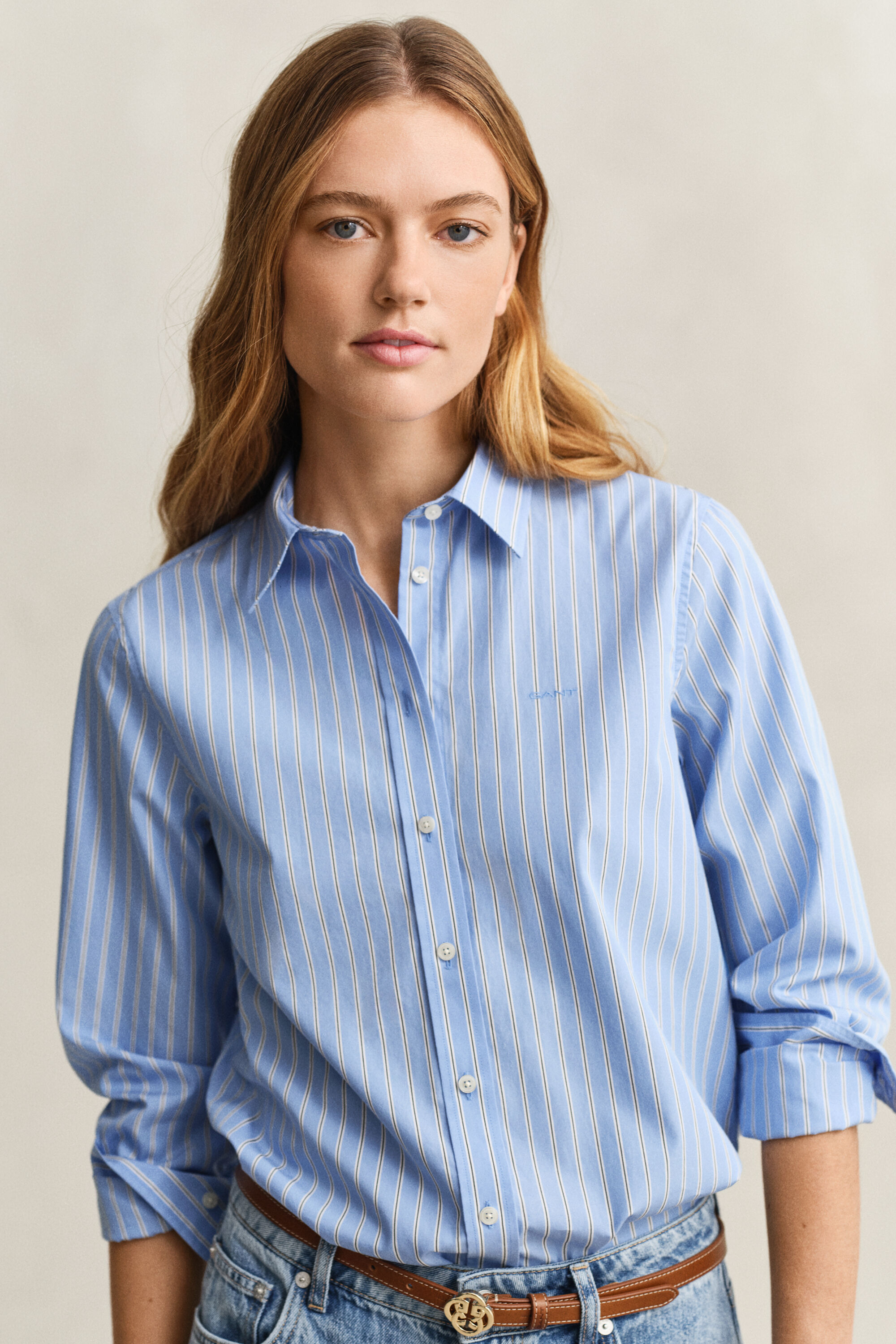 Regular fit klassisk stribet poplin-skjorte