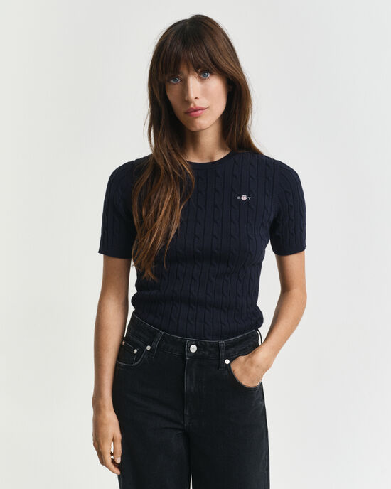 Sweater af strækbomuld med kabelstrik