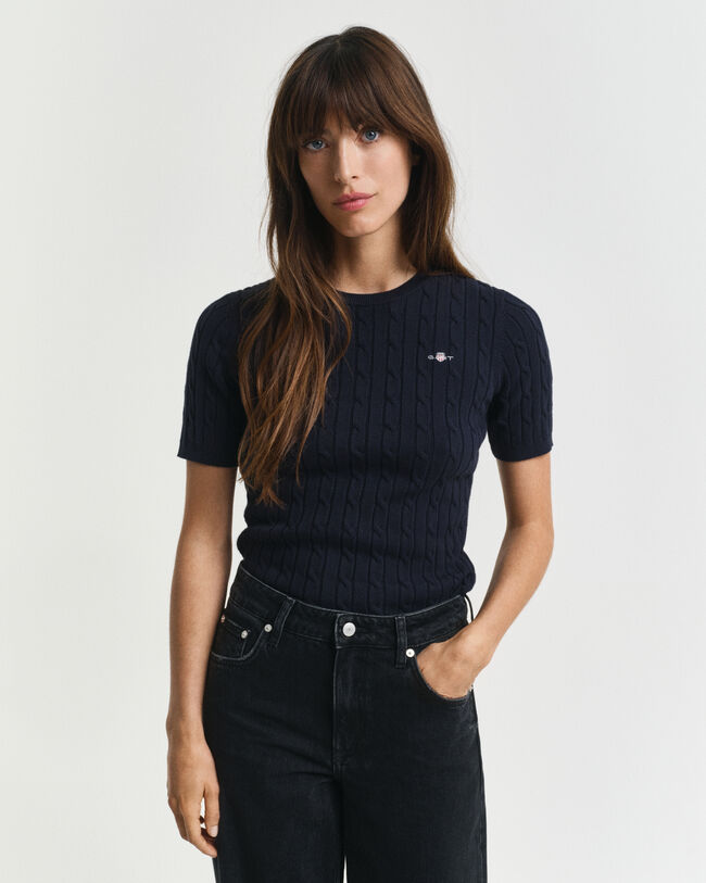 Sweater af strækbomuld med kabelstrik