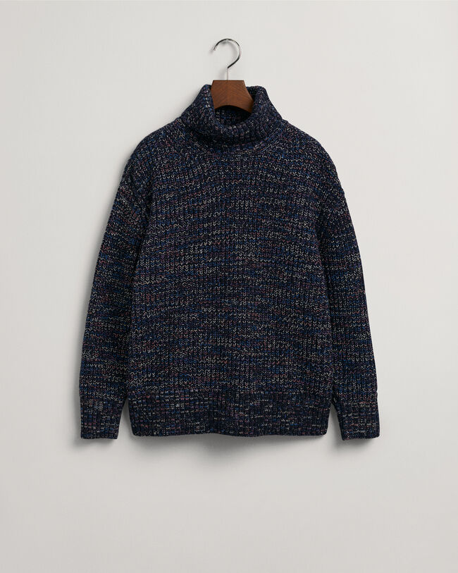 Flerfarvet sweater med rullekrave