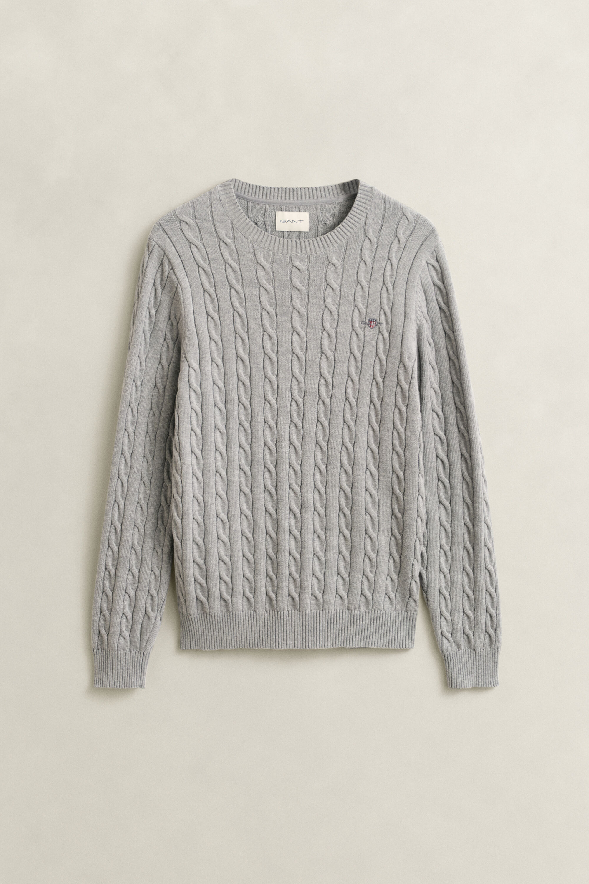Crewneck sweater af bomuld med kabelstrik
