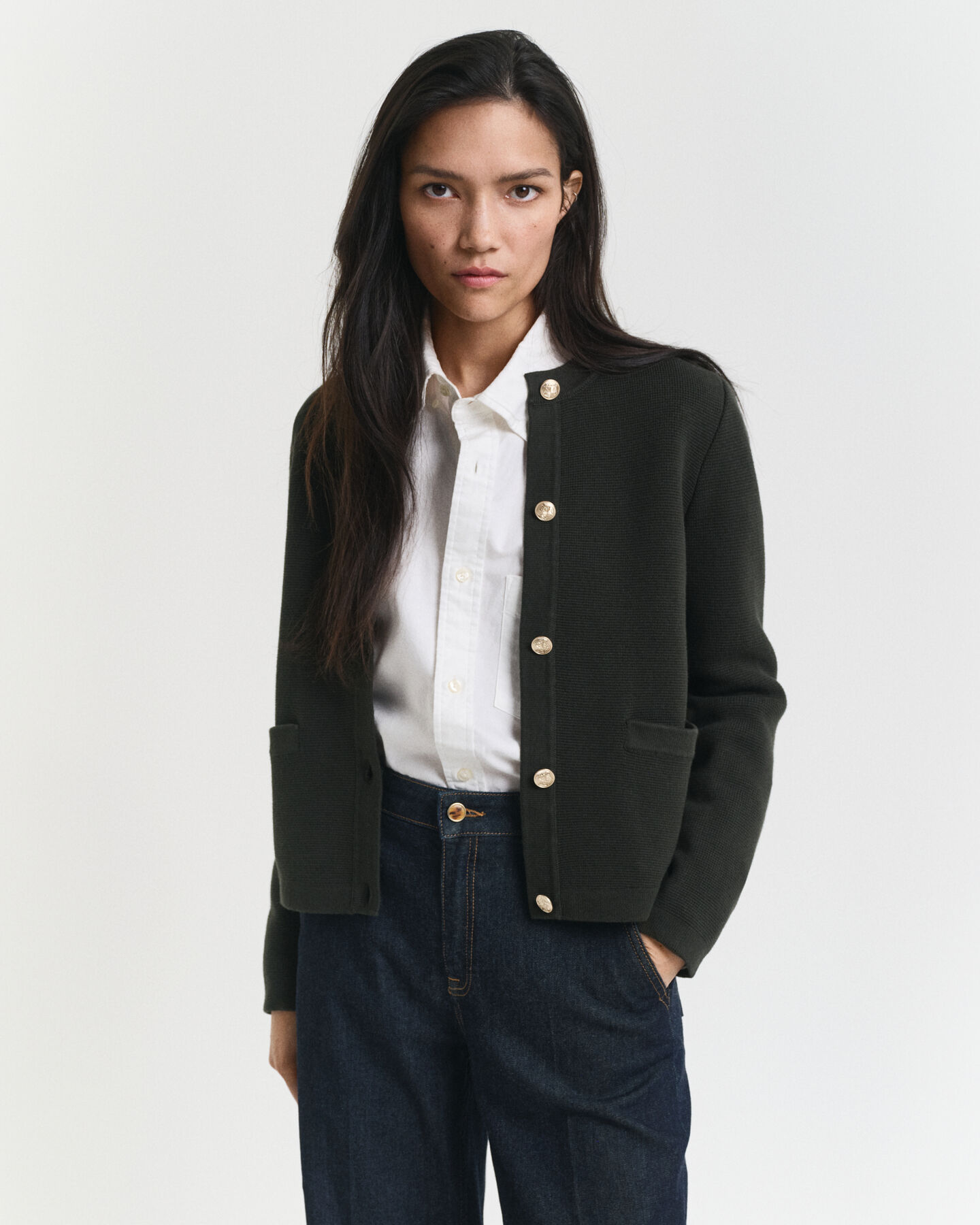 Cardigan med kontrastfarvet strik