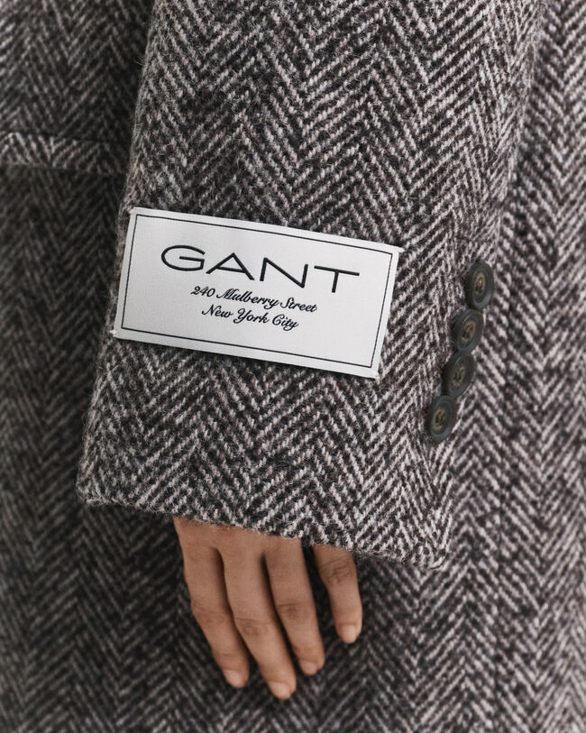 Sildebensmønstret overfrakke af uldblanding