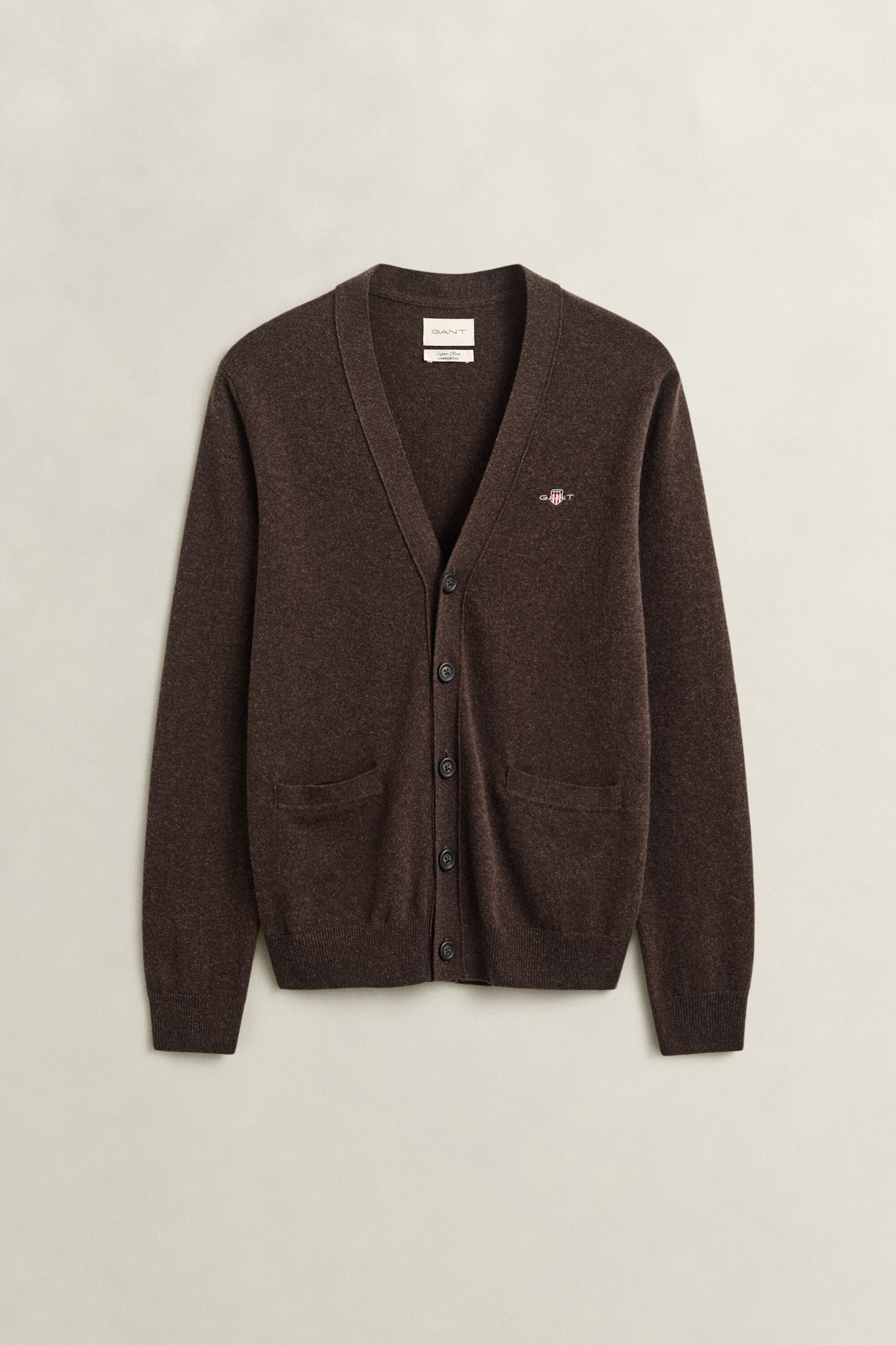 Cardigan i lammeuld med V-hals