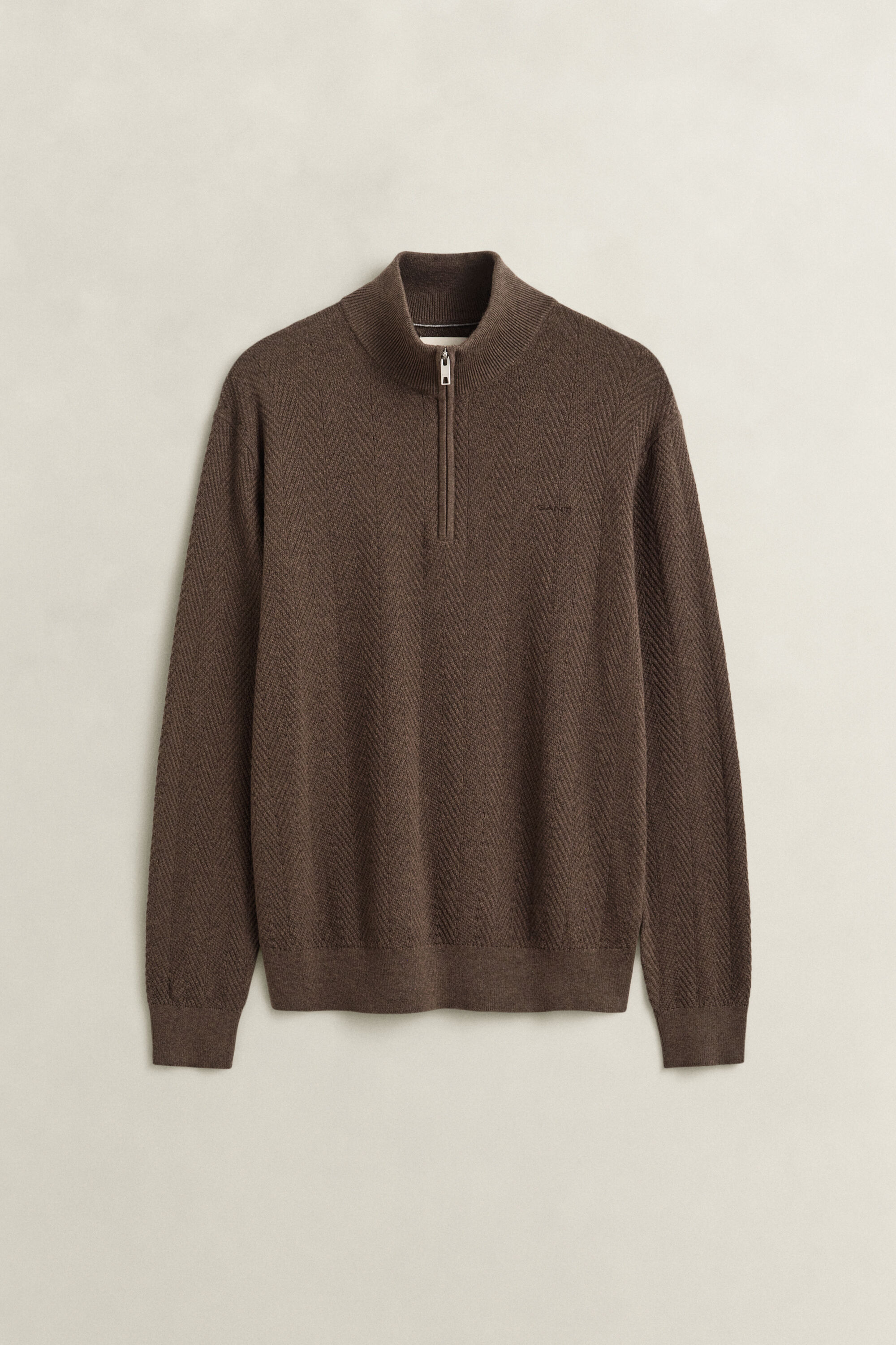 Sildebensmønstret sweater med halv lynlås
