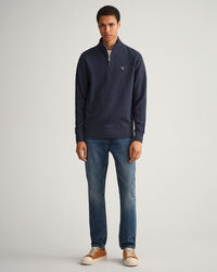 Waffle sweatshirt med halv lynl&aring;s