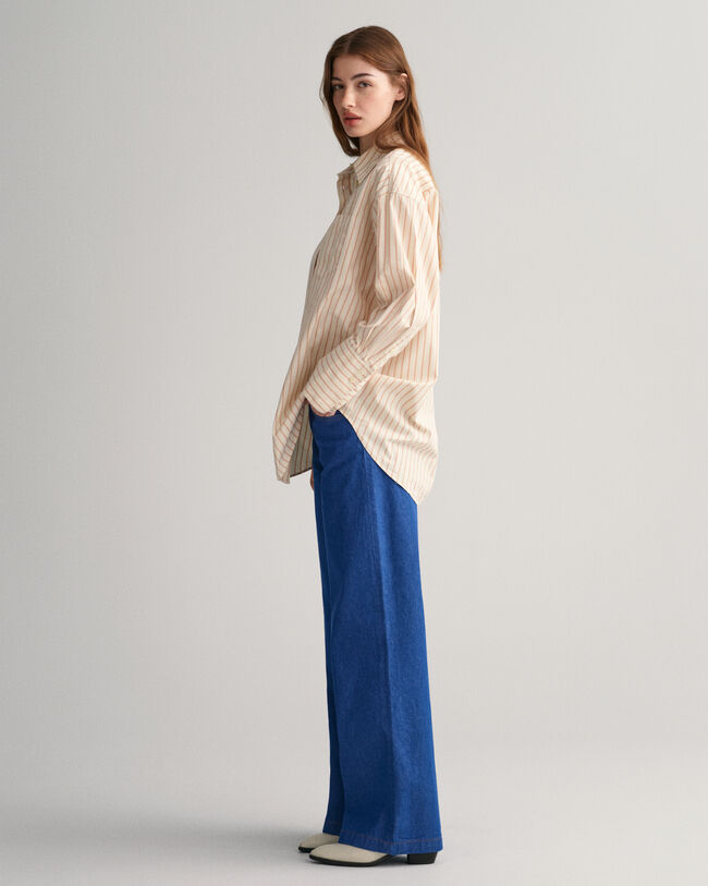 Oversized stribet poplinskjorte med høje manchetter