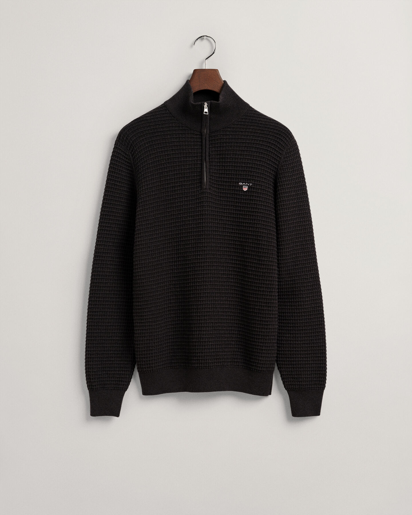 Texture bomuldssweater med halv lynl&aring;s