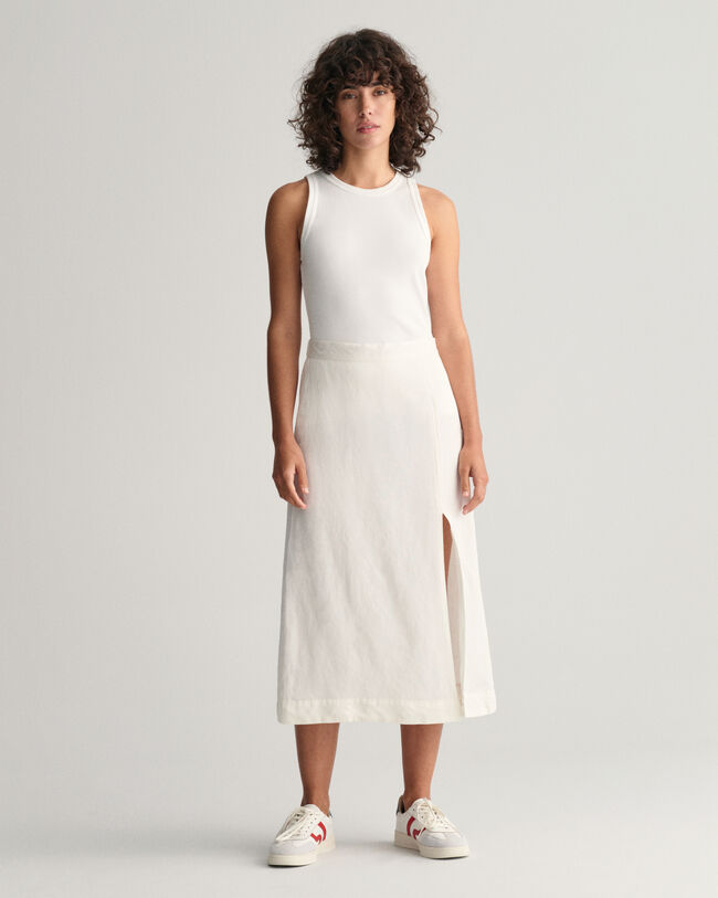 Midi-nederdel i hørblanding