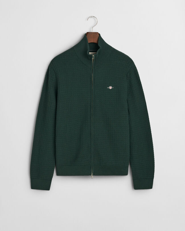 Tekstureret cardigan af bomuld med lynl&aring;s