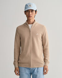 Cardigan af bomuldspiqu&eacute; med lynl&aring;s