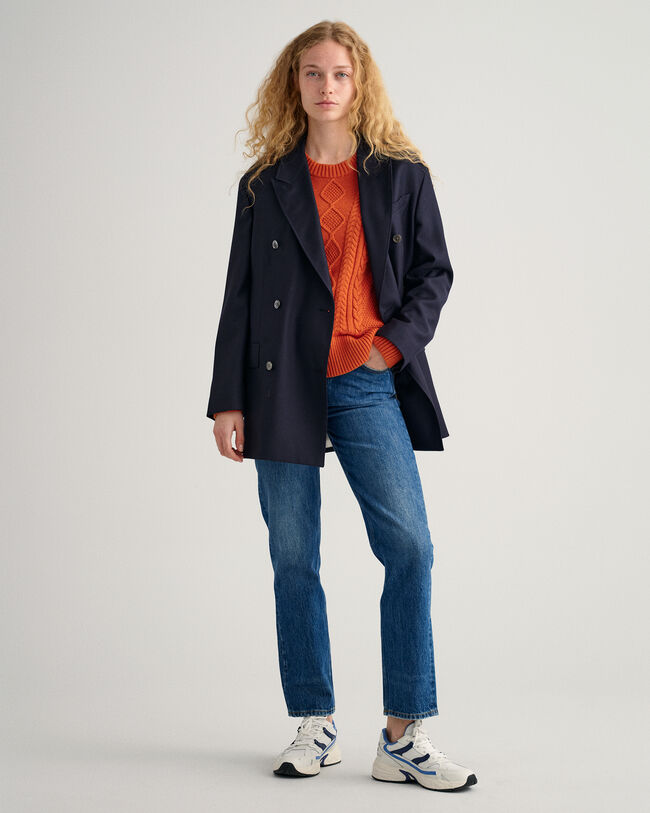 Crewneck sweater med kabelstrik