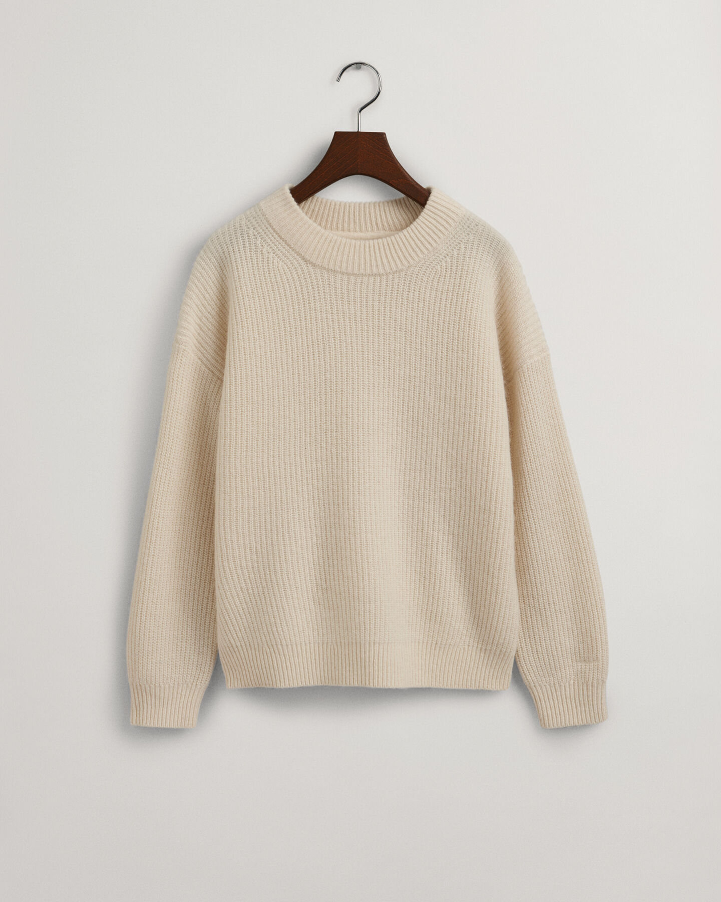 Ribstrikket crewneck sweater af uld