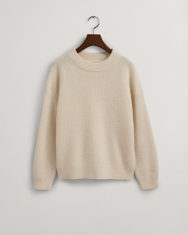 Ribstrikket crewneck sweater af uld