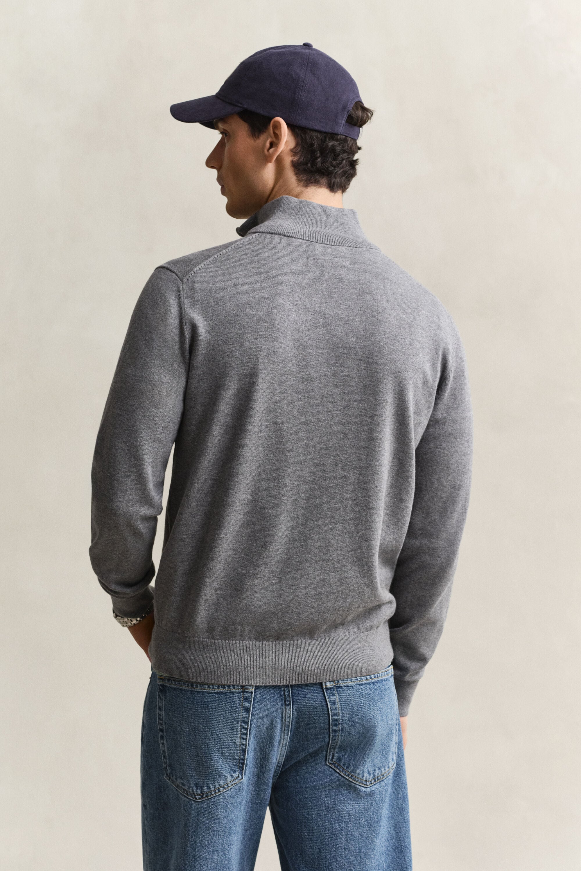 Klassiske sweater i bomuld med halv lynlås