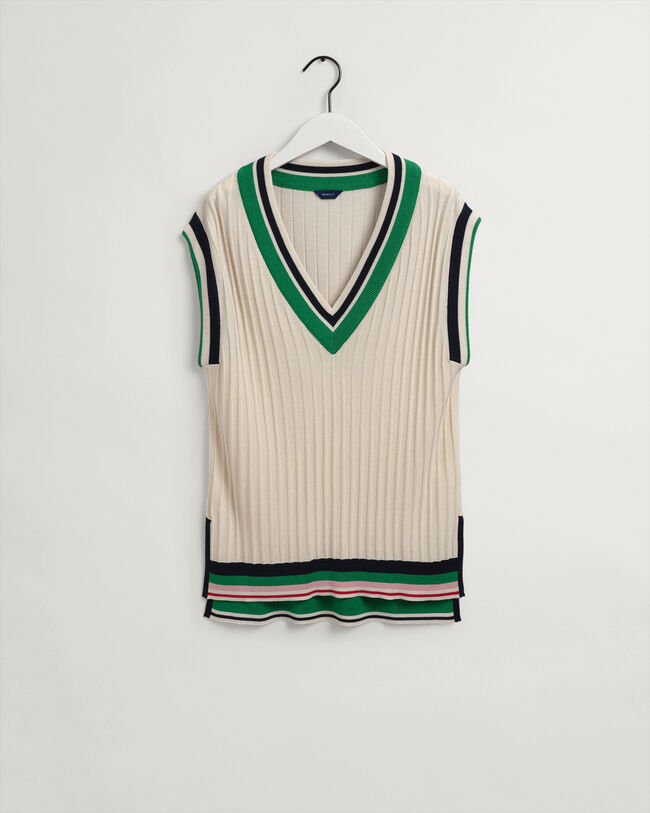 Stribet vest i ribstrik