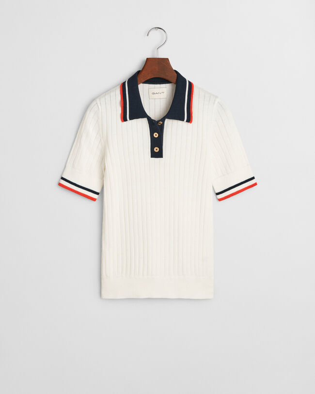 Kontrastfarvet Rugger med ribstrik og korte ærmer