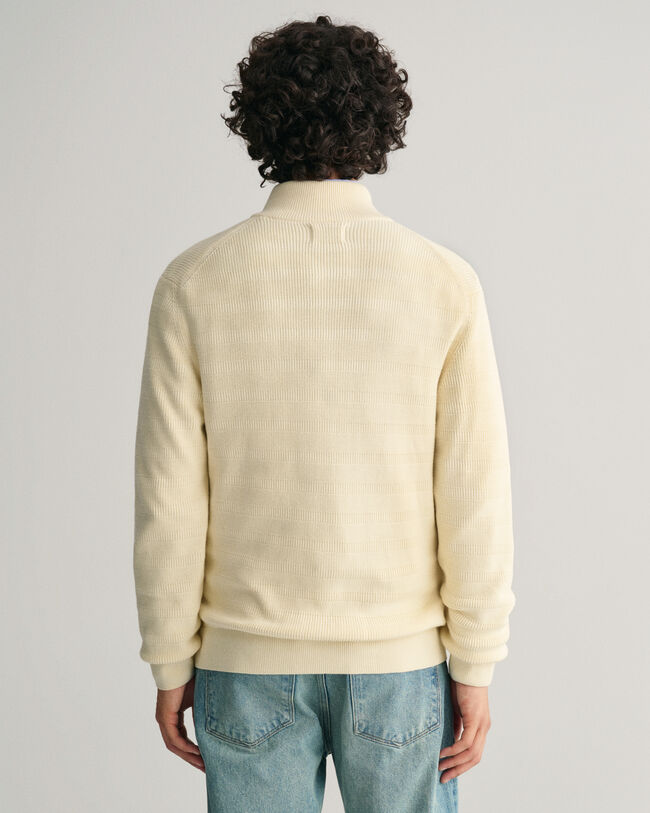 Stribet tekstureret cardigan af bomuld med lynl&aring;s