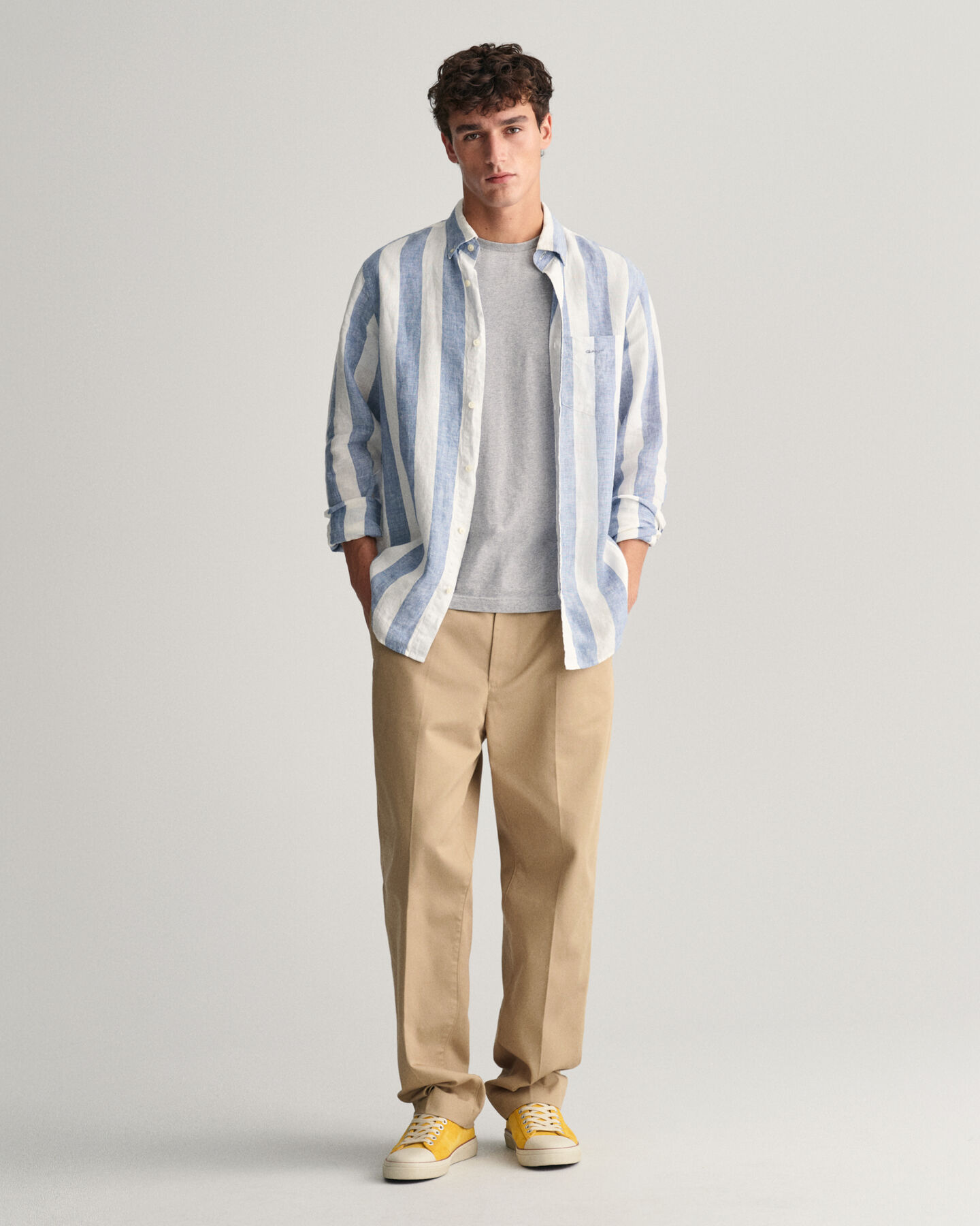 Regular fit hørskjorte med kraftige striber