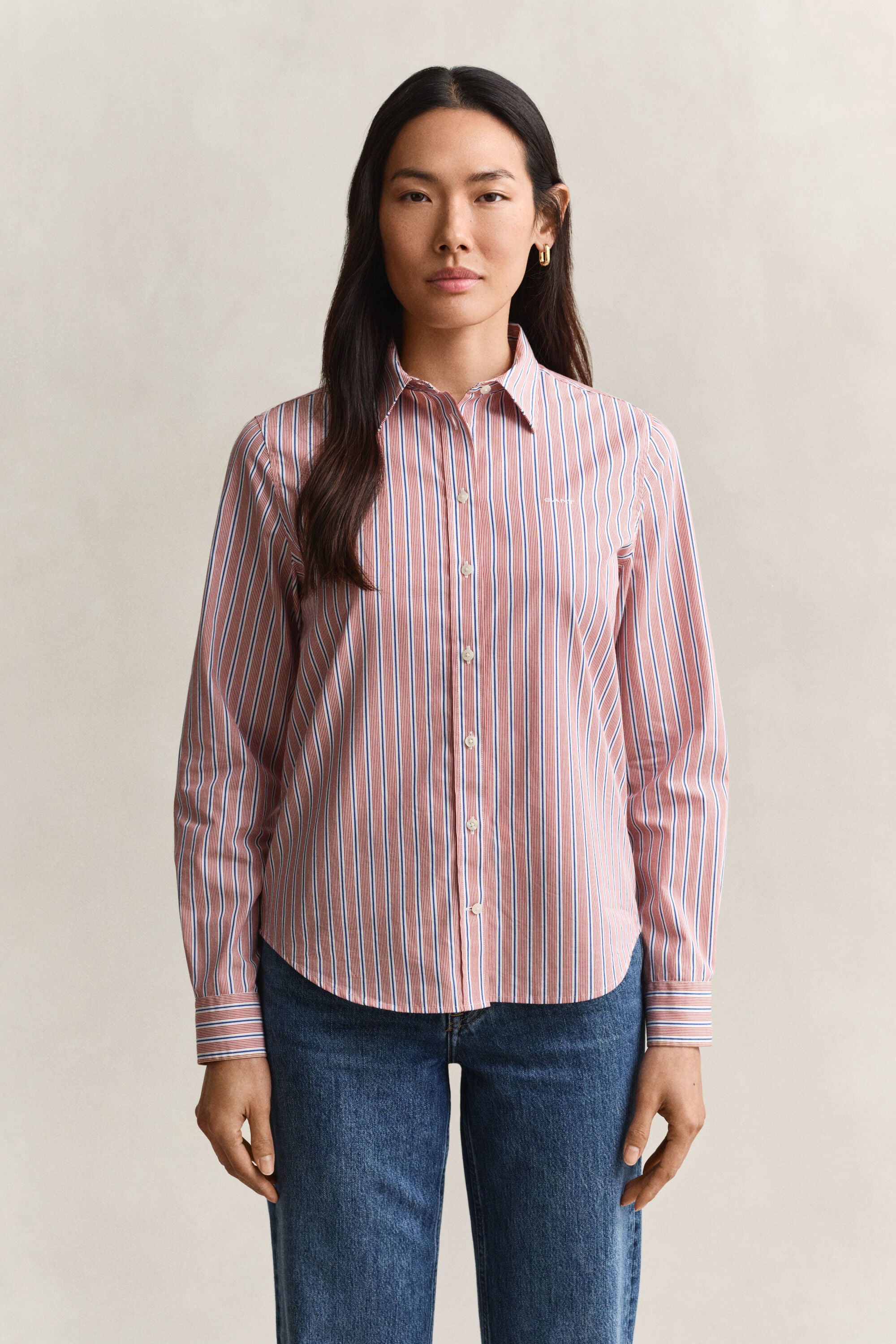 Regular fit stribet klassisk poplin-skjorte