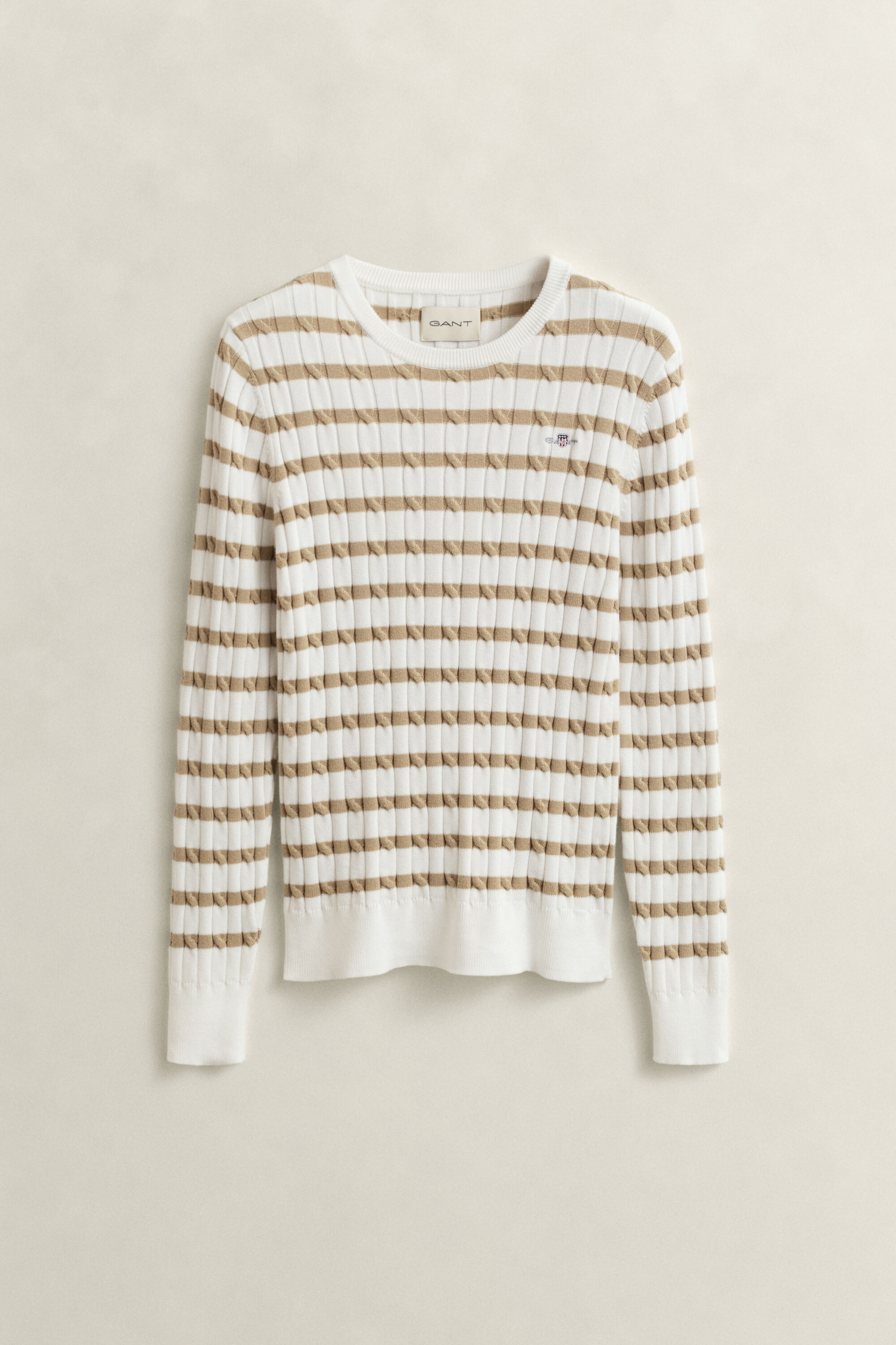 Stribet crewneck sweater med kabelstrik
