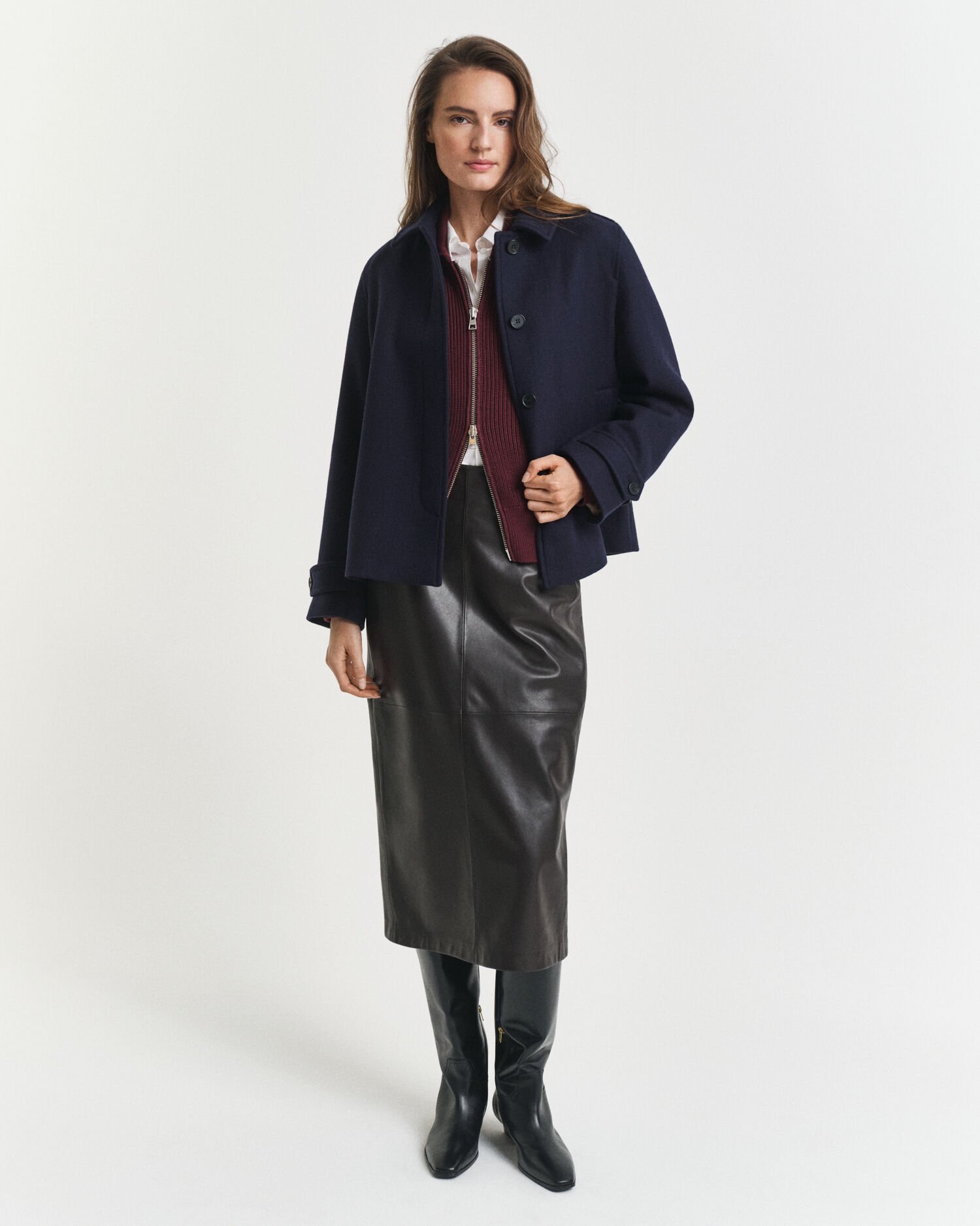 Midi pencil-nederdel af læder