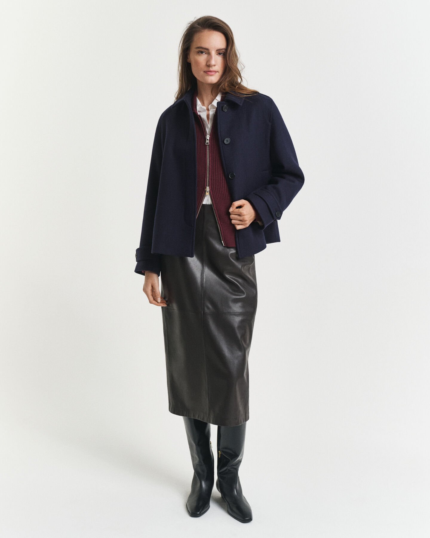 Midi pencil-nederdel af læder