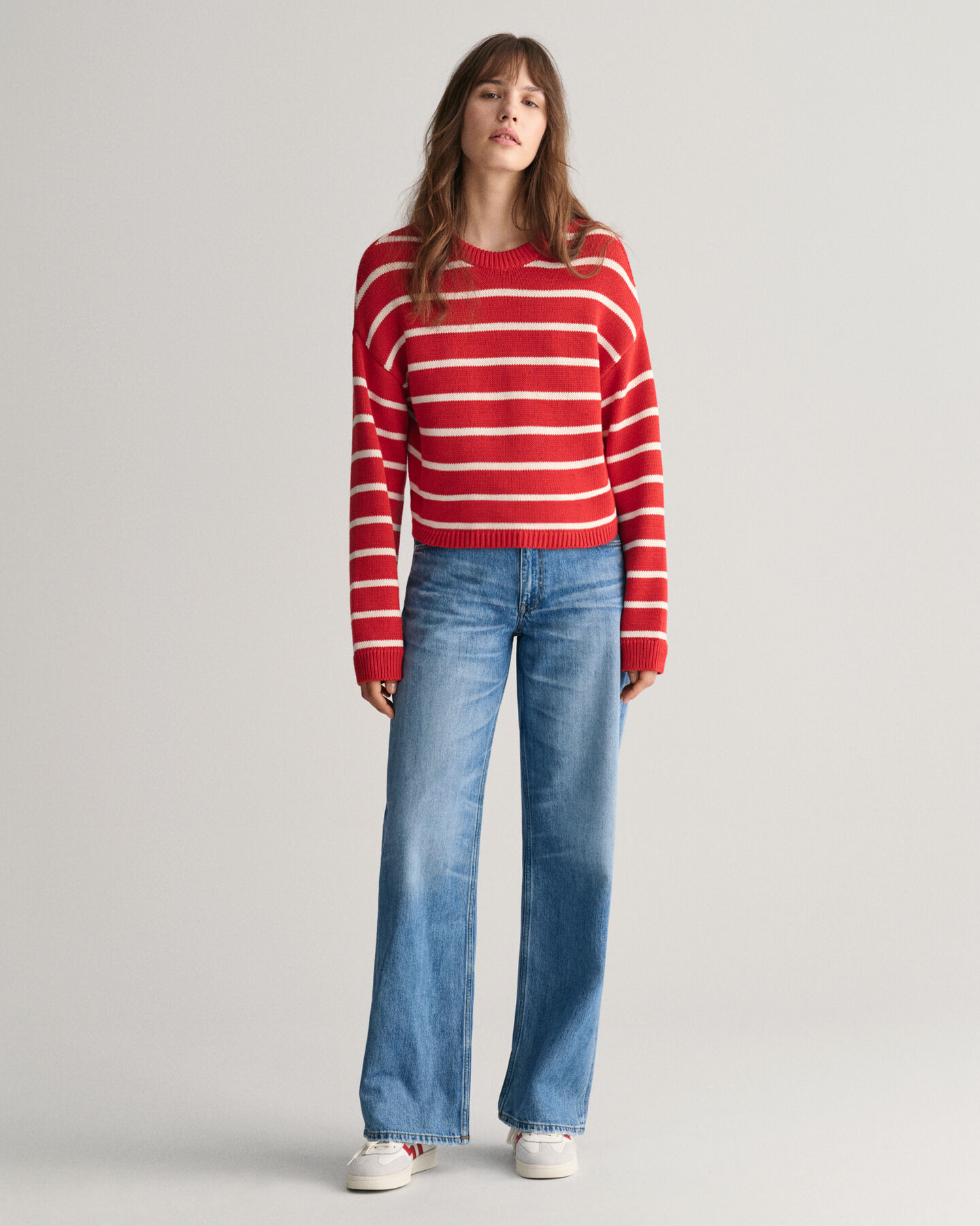 Stribet sweater med crewneck