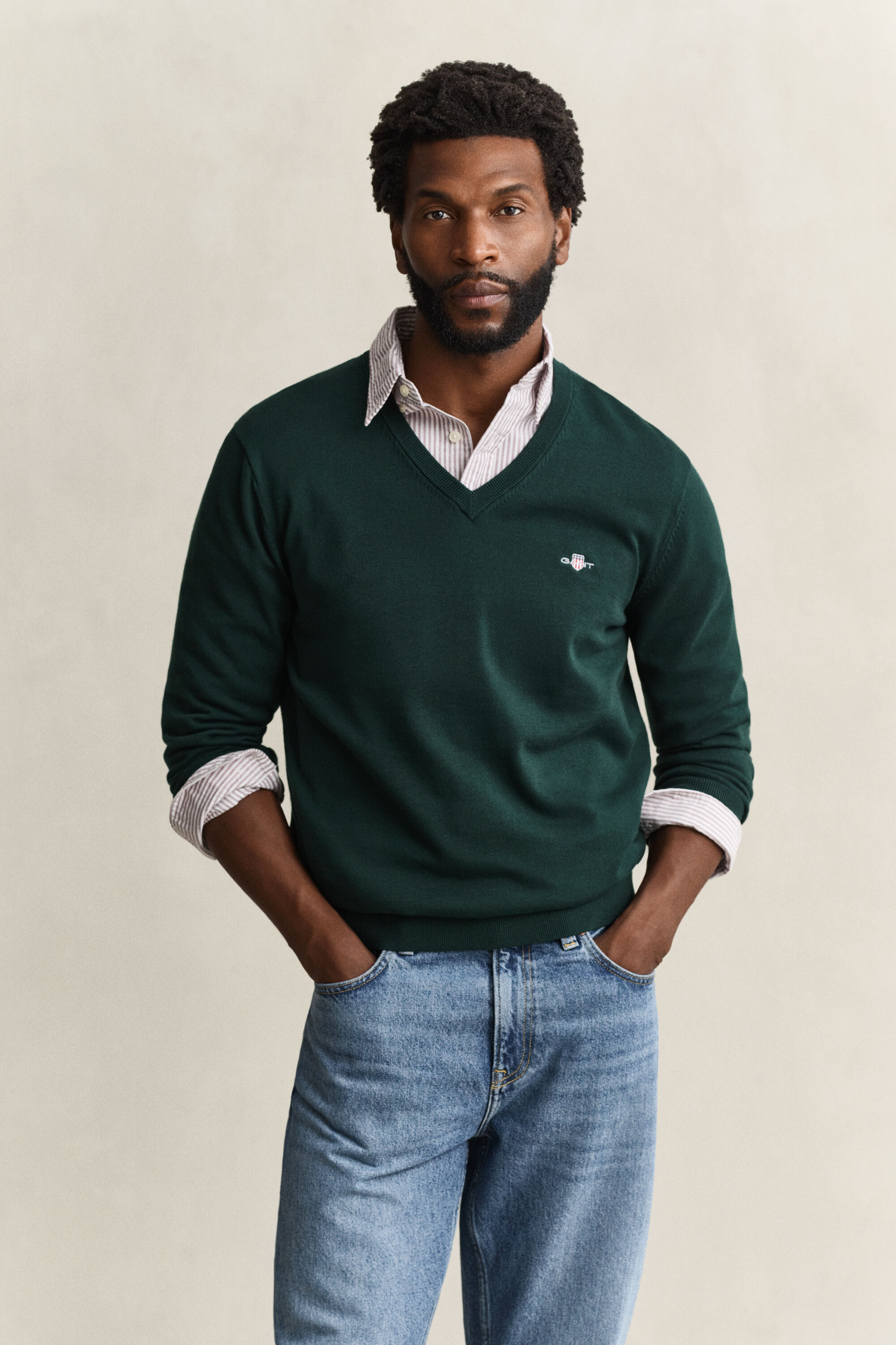 Sweater i bomuld med V-hals