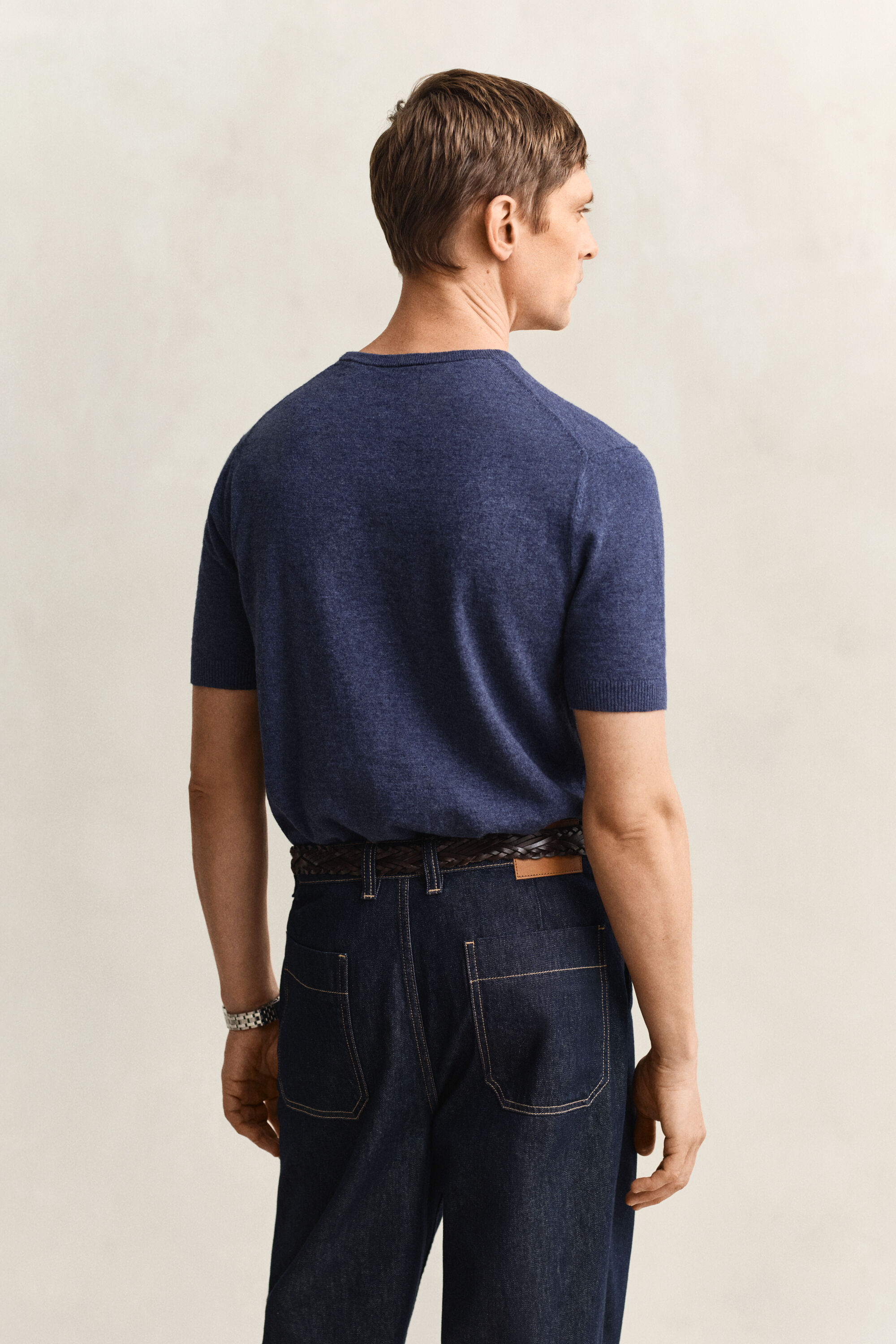 Kortærmet sweater af nopret bomuldsblanding