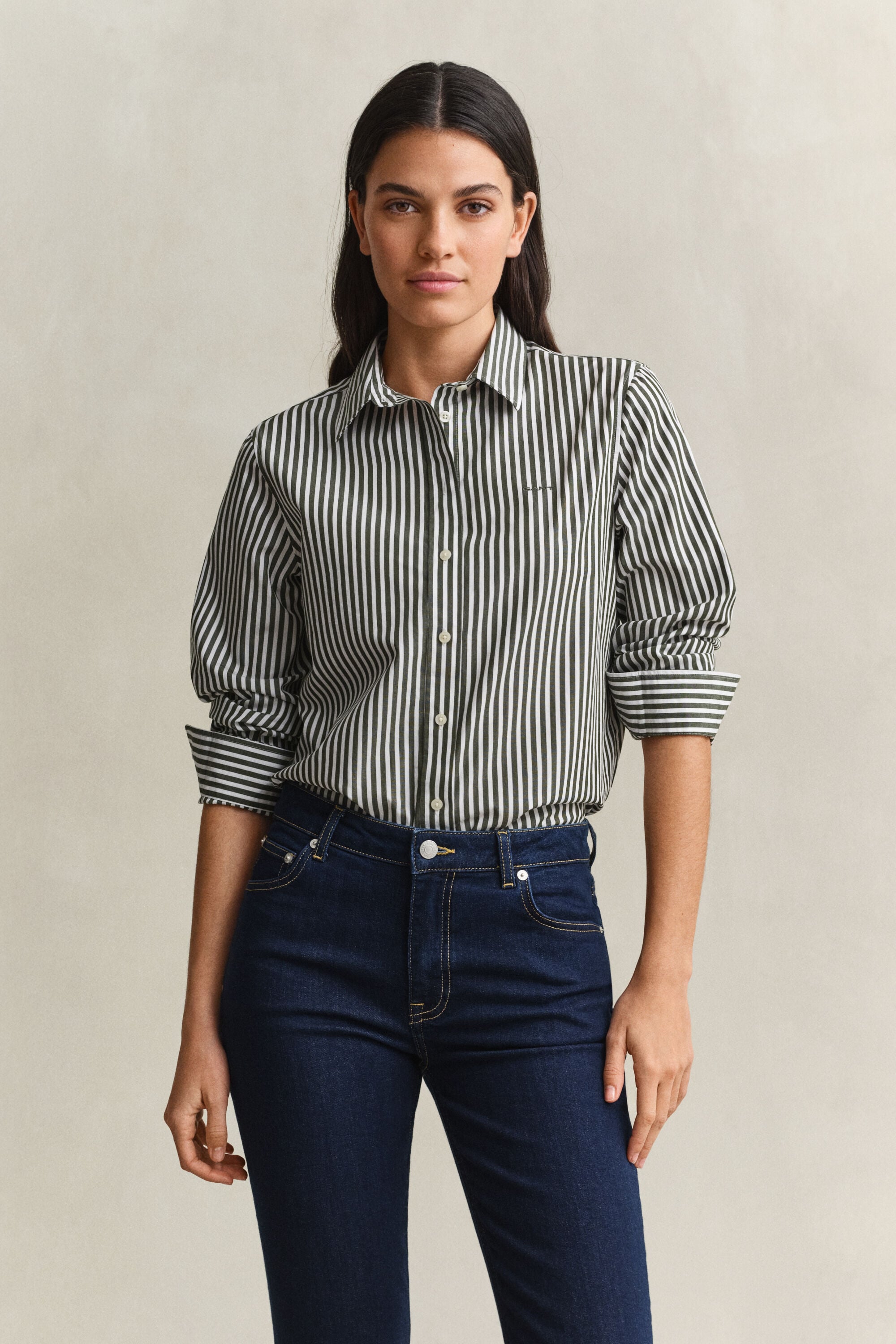 Regular fit stribet klassisk poplin-skjorte
