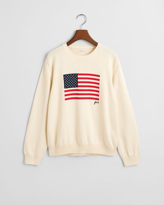 Teens strikket crewneck sweater med flag